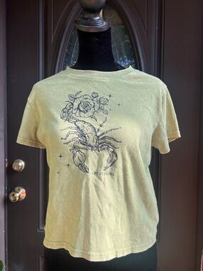 Empyre Olive Green and Black Cropped Graphic Tee